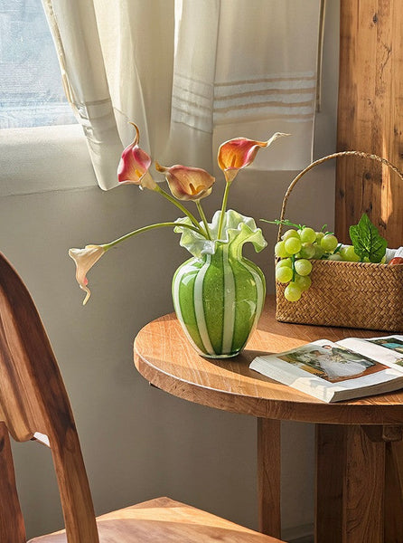 Creative Modern Vase for Flowers, Handmade Flower Vases on Table, Modern Contemporary Vases, Green Glass Flower Vases, Green Bud Vases-Grace Painting Crafts