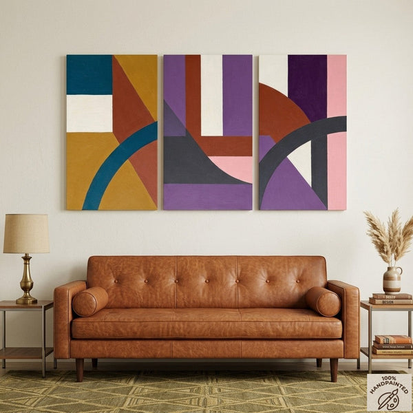 Large Abstract Paintings for Living Room, Multi Panel Canvas Art, Large Group Paintings, Geometric Abstract Paintings-Grace Painting Crafts