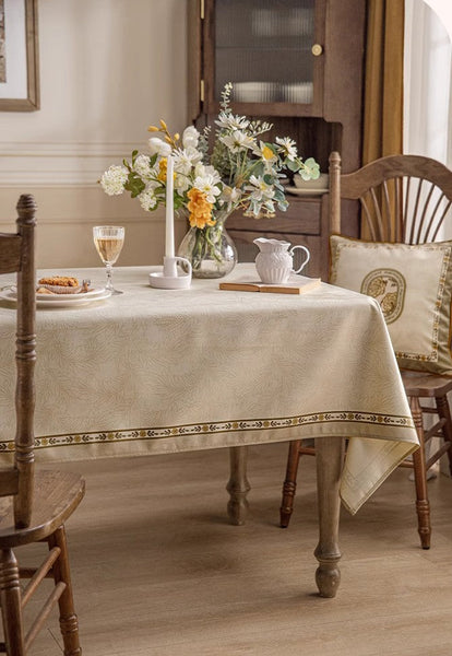 Cream Color Table Cover for Dining Room Table, French Style Tablecloth for Dining Table, Modern Rectangle Tablecloth for Oval Table-Grace Painting Crafts