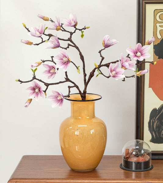Contemporary Vases for Modern Home Decor, Handmade Liuli Vases, Color Glaze Vase, Yellow Glass Bud Vases, Centerpiece Vases on Table-Grace Painting Crafts
