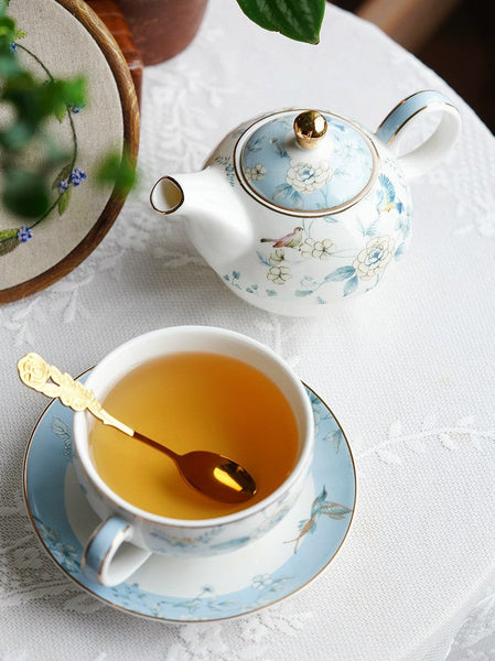 Stackable Teapot and Cup Set, Ceramic Tea Pot with Integrated Cup, Porcelain Teapot with Matching Cup and Saucer in Gift Box, Mother-and-Baby Teapot with Matching Saucer-Grace Painting Crafts