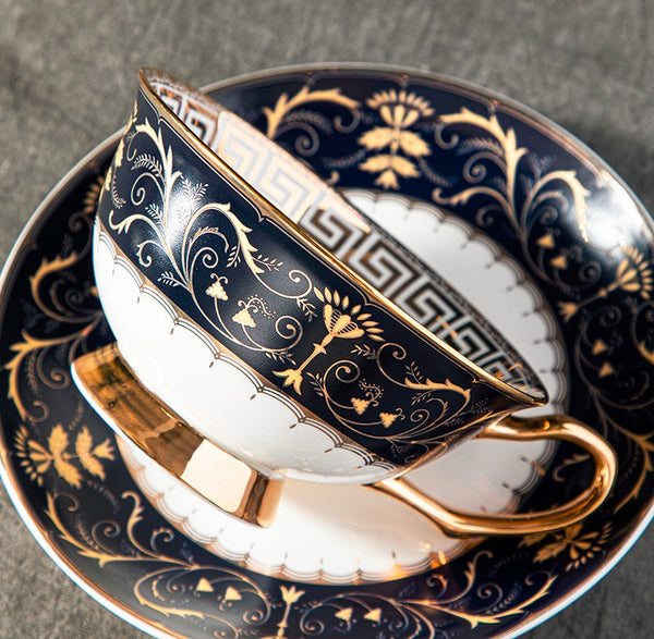 Porcelain Tea Cup Saucer Set, Unique Blue Tea Cup and Saucer in Gift Box, Royal Ceramic Cups, Elegant Ceramic Coffee Cups-Grace Painting Crafts