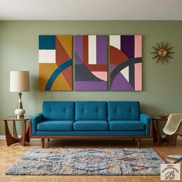 Large Abstract Paintings for Living Room, Multi Panel Canvas Art, Large Group Paintings, Geometric Abstract Paintings-Grace Painting Crafts