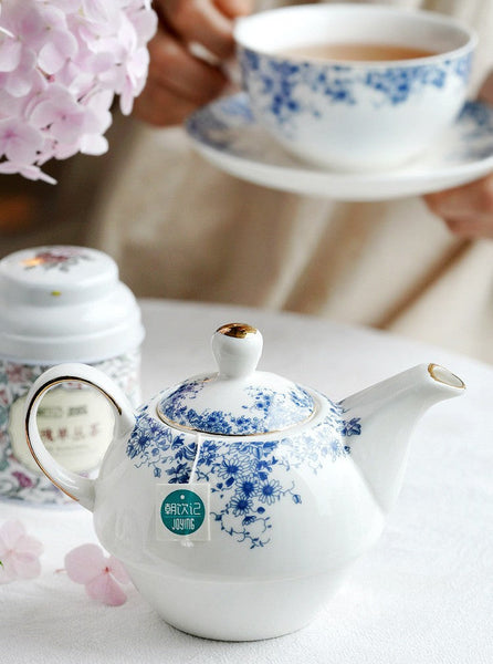 British Style Porcelain Teapot with Matching Cup and Saucer in Gift Box, Ceramic Tea Pot with Integrated Cup, Stackable Teapot and Cup Set, Mother-and-Baby Teapot with Matching Saucer-Grace Painting Crafts