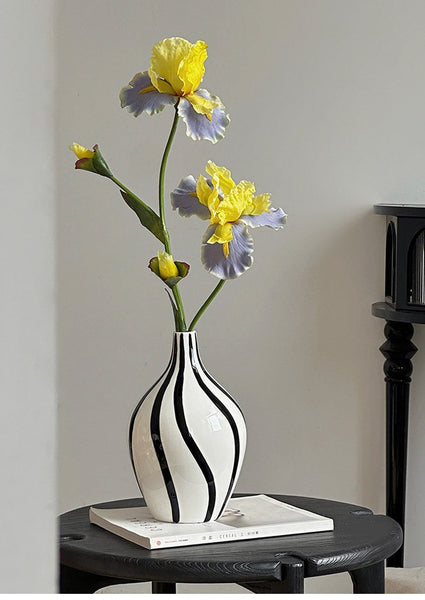 Porcelain Flower Vases, Modern Flower Vases on Table, Water Holding Flower Vases, Black and White Striped Ceramic Vase-Grace Painting Crafts