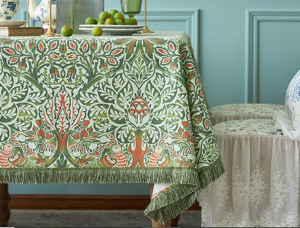 Green Flower Pattern Tablecloth for Home Decoration, Large Square Tablecloth for Round Table, Extra Large Rectangle Tablecloth for Dining Room Table-Grace Painting Crafts