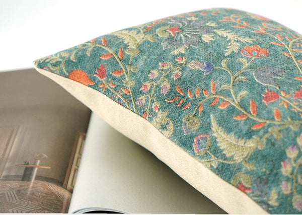 Garden Flowers Pattern Decorative Throw Pillows, Large Green Throw Pillow for Interior Design, Contemporary Square Modern Throw Pillows for Couch-Grace Painting Crafts