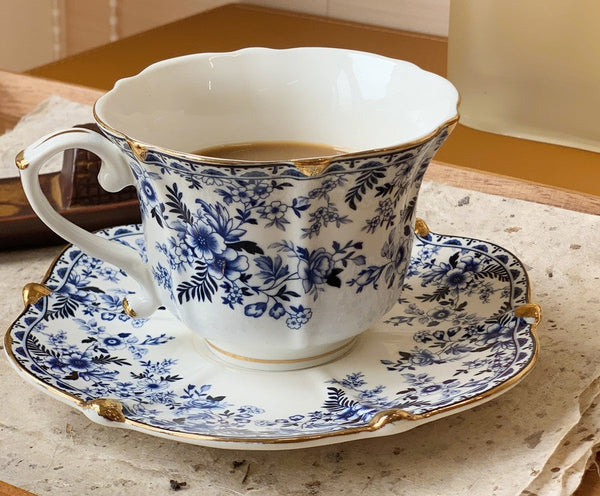French Style China Porcelain Tea Cup Saucer Set, 7.8 oz Tea Cup and Saucers, Royal Ceramic Cups, Elegant Vintage Ceramic Coffee Cups for Traditional Afternoon Tea-Grace Painting Crafts