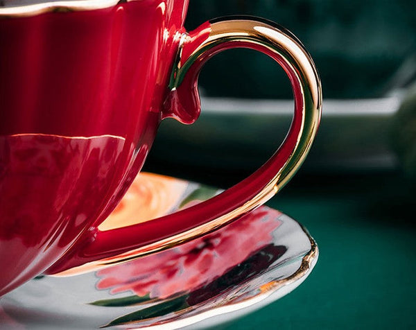 Beautiful British Tea Cups, Creative Porcelain Tea Cup Saucer Set, Elegant Ceramic Coffee Cups, 6.8 oz Tea Cup and Saucer in Gift Box-Grace Painting Crafts