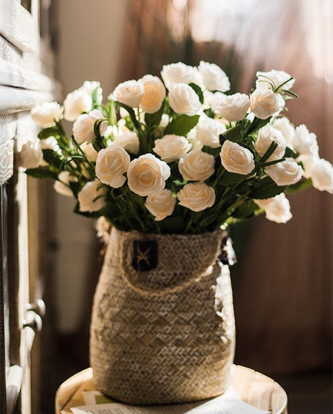 Flower Arrangement Ideas for Living Room, White Camellia Flowers, Modern Artificial Flowers for Home Decoration, Simple Artificial Floral for Bedroom-Grace Painting Crafts