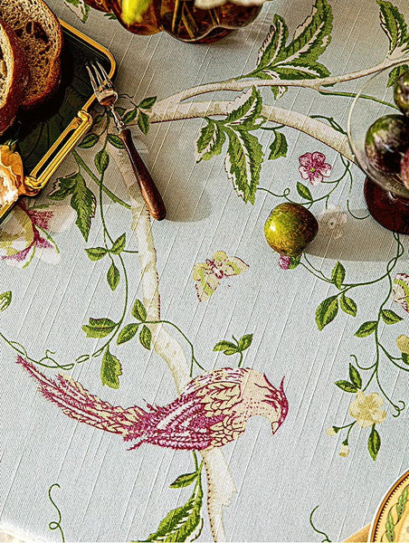 Singing Bird Tablecloth for Round Table, Kitchen Table Cover, Flower Table Cover for Dining Room Table, Modern Rectangle Tablecloth Ideas for Oval Table-Grace Painting Crafts
