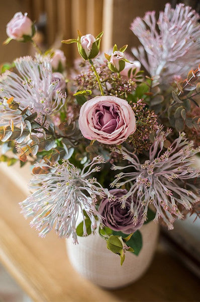 Modern Artificial Flowers for Home Decoration, Rose Flowers, Eucalyptus Globulus, Holly Leaf, Bedroom Flower Arrangement Ideas, Spring Flower Arrangement for Living Room-Grace Painting Crafts