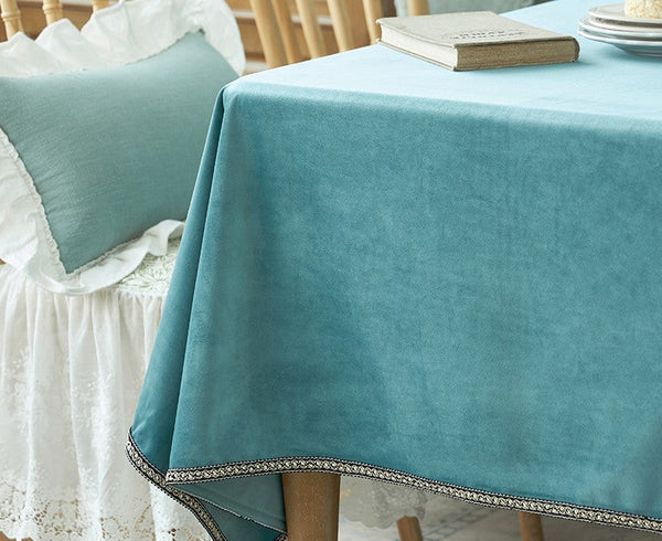 Ramie Velvet Rectangle Tablecloth for Home Decoration, Blue Square Tablecloth for Round Table, Modern Blue Table Cloth for Dining Room Table-Grace Painting Crafts