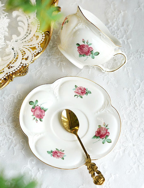 British Royal Ceramic Cups for Traditional Afternoon Tea, 7.4 oz Ceramic Coffee Cups, Rose Porcelain Tea Cup Saucer Set, 6.8 oz Tea Cup and Saucer in Gift Box-Grace Painting Crafts