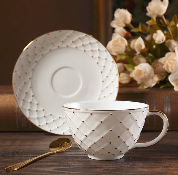 Elegant Ceramic Tea Cups, 6.8 oz Tea Cup and Saucer in Gift Box as Birthday Gift, Beautiful British Tea Cups, Creative Porcelain Tea Cup Set-Grace Painting Crafts