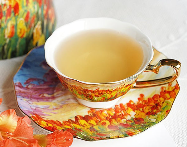 Elegant Ceramic Coffee Cups, Flower Field Vintage Porcelain Tea Cup Saucer Set, Unique British Tea Cup and Saucer in Gift Box, Royal Ceramic Cups-Grace Painting Crafts