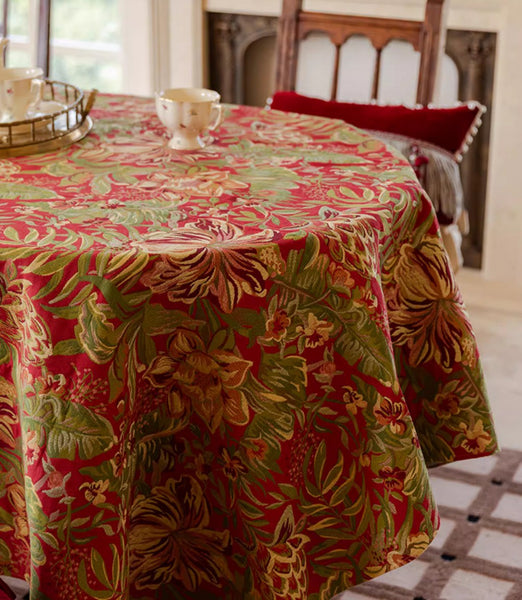 Large Modern Rectangle Tablecloth for Dining Table, Flower Pattern Red Table Covers for Round Table, Farmhouse Table Cloth for Oval Table-Grace Painting Crafts