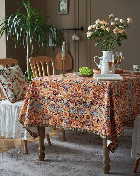 Flower Pattern Tablecloth, Square Tablecloth for Round Table, Large Cotton Rectangle Tablecloth for Home Decoration, Farmhouse Table Cloth Dining Room Table-Grace Painting Crafts