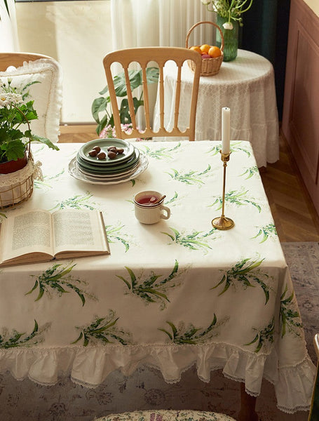 Cotton Embroidery Lace Rectangle Tablecloth for Dining Room Table, Farmhouse Table Cloth, Spring Flower Pattern Tablecloth, Square Tablecloth for Round Table-Grace Painting Crafts
