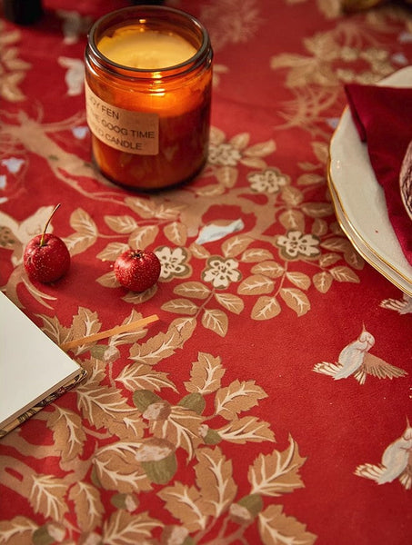 Long Modern Rectangular Tablecloth for Dining Room Table, Forest Deer Red Table Covers, Square Tablecloth for Kitchen, Extra Large Tablecloth for Round Table-Grace Painting Crafts