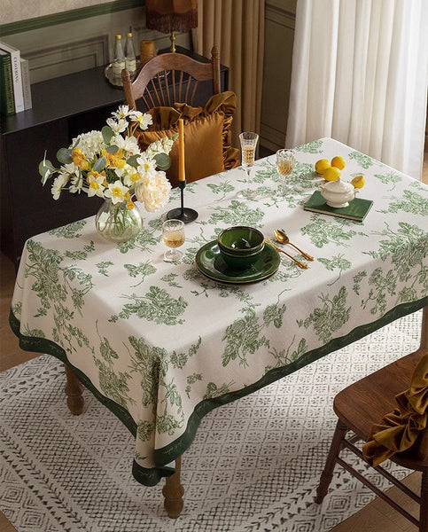 Chenille Flower Tablecloth for Dining Table, Elegant French Style Table Cover for Dining Room Table, Modern Rectangle Tablecloth for Oval Table-Grace Painting Crafts