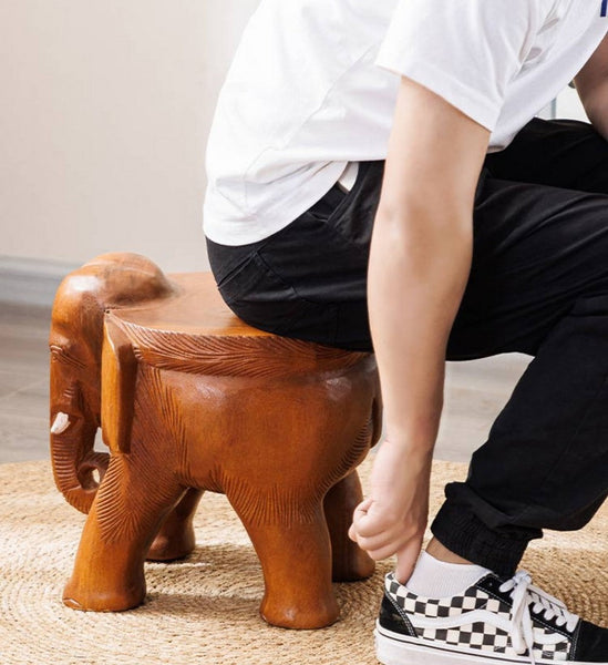 Dining Table Stool, Handmade Solid Wood low Stool, Elephant Wooden Stool, Elephant Sofa Stool, Creative Shoe-changing Stool-Grace Painting Crafts