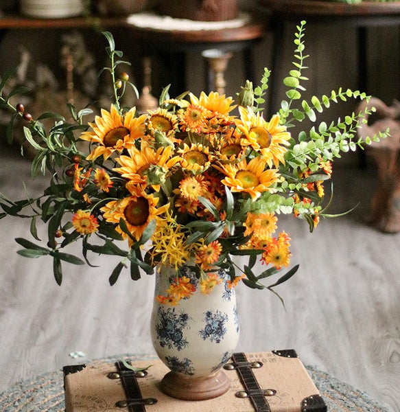 Large Bunch of Yellow Sunflowers, Unique Floral Arrangement for Home Decoration, Table Centerpiece, Real Touch Artificial Flowers for Living Room-Grace Painting Crafts