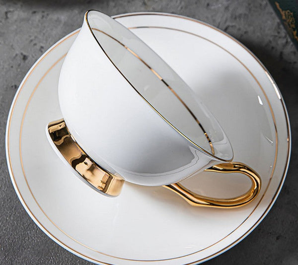 White Ceramic Cups, Elegant British Ceramic Coffee Cups, 7.8 oz Porcelain Tea Cup Saucer Set, Unique Tea Cup and Saucer in Gift Box-Grace Painting Crafts