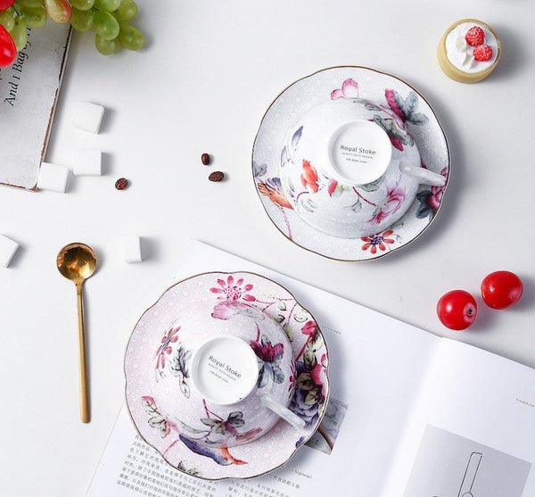 Elegant Ceramic Coffee Cups, Creative Porcelain Tea Cup Saucer Set, Unique Porcelain Cup and Saucer, Beautiful British Flower Tea Cups-Grace Painting Crafts