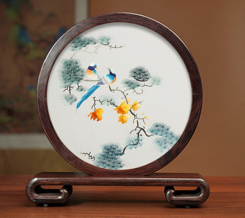 Flower and Bird Embroidery Ornaments, Unique Birthday Gift, Traditional Chinese Suzhou Silk Embroidered Ornament, Premium Souvenir, Exclusive Business Presents-Grace Painting Crafts