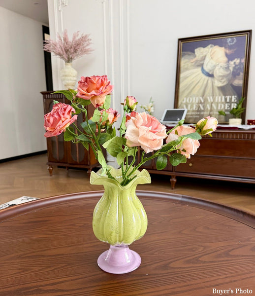 Modern Glass Vase for Flowers, Mid Century Glass Vases, Handmade Modern Vases for Living Room, Unique Decorative Glass Vase, Centerpiece Contemporary Vases on Table-Grace Painting Crafts