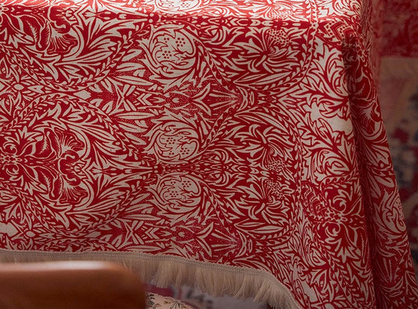 Large Fiberflax Rectangle Tablecloth for Home Decoration, Red Flower Pattern Tablecloth for Holiday Decoration, Square Tablecloth for Round Table-Grace Painting Crafts
