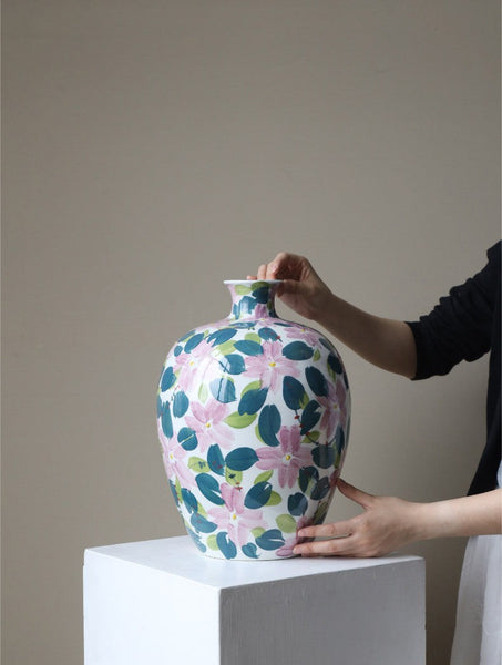 Unique Handmade Modern Flower Vase, Large Porcelain Vases for Modern Home Decor, Centerpiece Ceramic Bouquet Vases, Contemporary Vases on Dining Table-Grace Painting Crafts