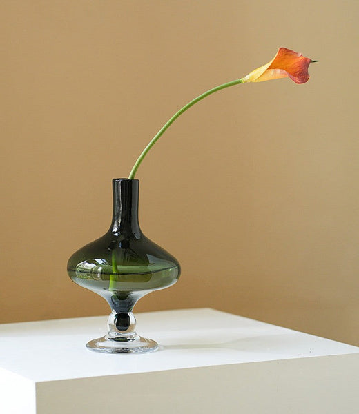 Modern Glass Vase for Flowers, Decorative Glass Vase, Mid Century Glass Vases, Handmade Modern Vases for Bedroom, Centerpiece Contemporary Vases on Table-Grace Painting Crafts