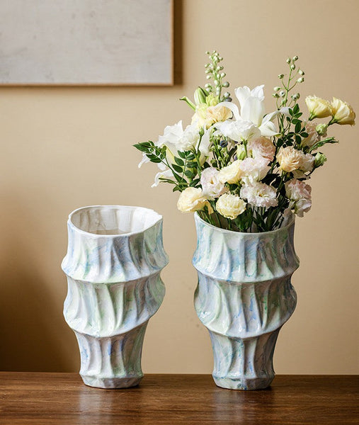Centerpiece on Dining Table, Modern Porcelain Flower Vases, Handmade Water Holding Flower Vases, Ceramic Bouquet Vases, Flower Vases on Table-Grace Painting Crafts