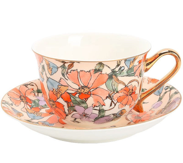 Elegant Ceramic Coffee Cups, Flower Bone China Porcelain Tea Cup Set, British Royal Ceramic Cups for Afternoon Tea, Unique Tea Cup and Saucer in Gift Box-Grace Painting Crafts