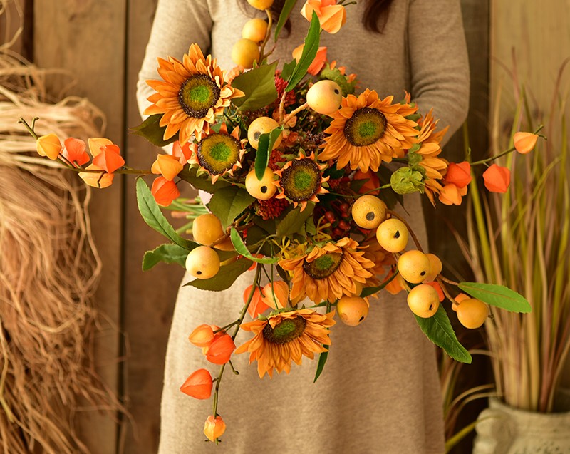 Yellow Sunflowers, Botany Plants, Unique Floral Arrangement for Home Decoration, Table Centerpiece, Real Touch Artificial Flowers for Dining Room-Grace Painting Crafts
