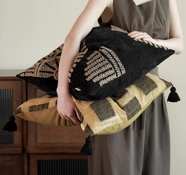 Geometric Modern Sofa Pillows, Large Square Decorative Throw Pillows for Couch, Large Black Decorative Throw Pillows, Black Geometric Sofa Pillows for Interior Design-Grace Painting Crafts