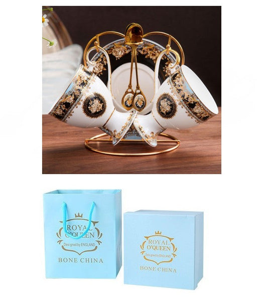 Royal Bone China Porcelain Tea Cup Set, Tea Cups and Saucers in Gift Box as Birthday Gift, Elegant Ceramic Coffee Cups, Beautiful British Tea Cups-Grace Painting Crafts