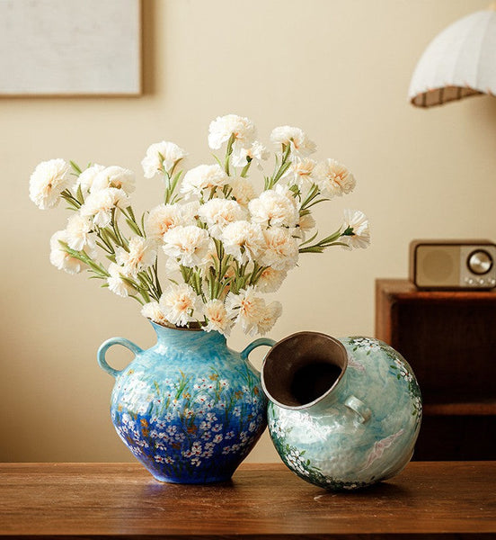 Large Flower Vases on Table, Modern Pottery Flower Vases, Centerpiece on Dining Table, Handmade Water Holding Flower Vases, Pottery Bud Vases-Grace Painting Crafts