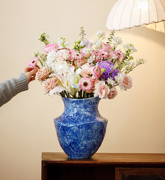 Modern Pottery Flower Vases, Handmade Water Holding Flower Vases, Centerpiece on Dining Table, Blue Pottery Bud Vases, Large Flower Vases on Table-Grace Painting Crafts