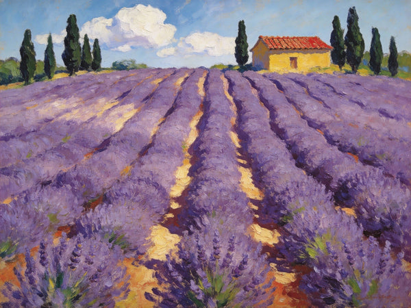 Lavender Field in Provence, Original Oil Paintings, Small Landscape Paintings, Small Oil Paintings on Canvas, Small Canvas Paintings, Hand Painted Canvas Art, Simple Painting Ideas-Grace Painting Crafts