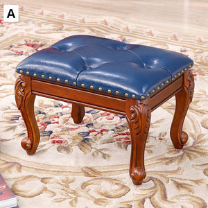 Vanity Stool, Genuine Leather Solid Wood Entry Bench, Solid Wood Ottoman, Rubberwood Entry Bench, Vintage Entry Stool-Grace Painting Crafts