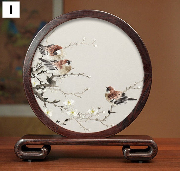 Beautiful Flower and Birds Silk Embroidery Ornaments, Traditional Chinese Suzhou Silk Embroidery, Exclusive Business Presents, Creative Birthday Gift, Premium Souvenir-Grace Painting Crafts