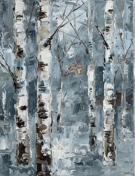 Small Canvas Wall Art Paintings, Original Landscape Paintings, Winter Birch Tree Painting, Original Artwork for Sale, Hand Painted Canvas Art, Impasto Heavy Texture Art-Grace Painting Crafts