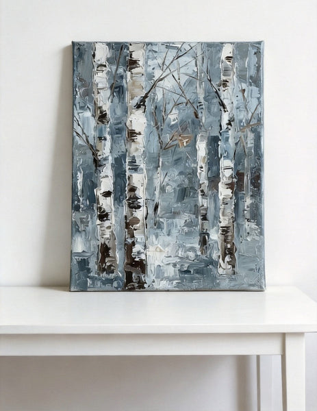 Small Canvas Wall Art Paintings, Original Landscape Paintings, Winter Birch Tree Painting, Original Artwork for Sale, Hand Painted Canvas Art, Impasto Heavy Texture Art-Grace Painting Crafts