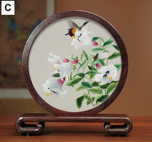 Elegant Silk Embroidery Ornaments, Traditional Chinese Suzhou Flower and Birds Silk Embroidery, Exclusive Business Presents, Creative Birthday Gift, Premium Souvenir-Grace Painting Crafts