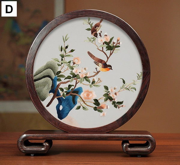 Elegant Silk Embroidery Ornaments, Traditional Chinese Suzhou Flower and Birds Silk Embroidery, Exclusive Business Presents, Creative Birthday Gift, Premium Souvenir-Grace Painting Crafts