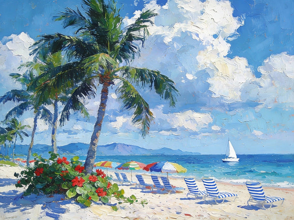 Florida Beach Vacation, Seashore Sail Boat Painting, Original Small Paintings on Canvas, Small Paintings on Canvas, Hand Painted Canvas Art, Small Landscape Paintings-Grace Painting Crafts