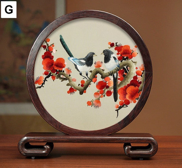 Elegant Silk Embroidery Ornaments, Traditional Chinese Suzhou Flower and Birds Silk Embroidery, Exclusive Business Presents, Creative Birthday Gift, Premium Souvenir-Grace Painting Crafts
